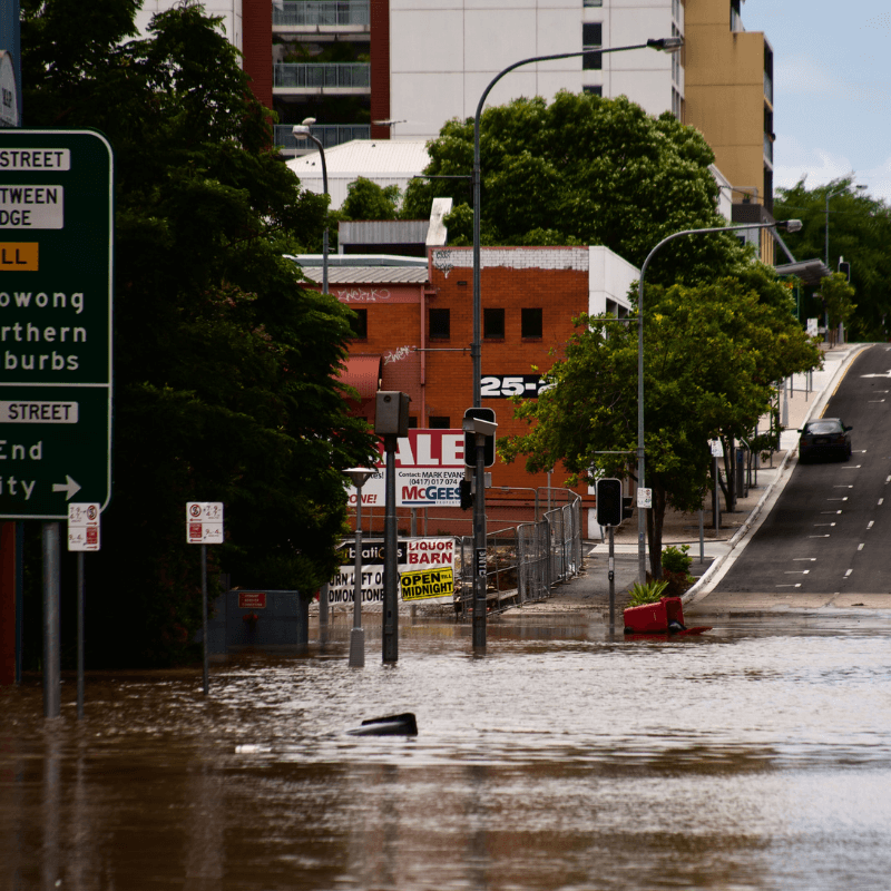 La Nina weather event - flooded road